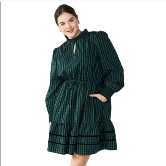 Draper James RSVP Long Sleeve Tiered Holiday Plaid Plus Size Dress Size xxl - Picture 1 of 7